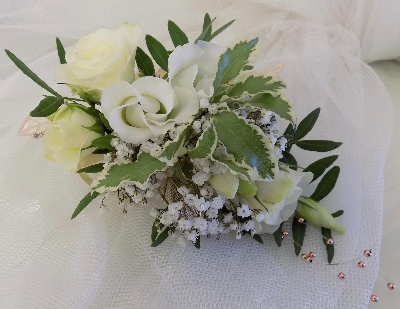 Ivory and silver wrist corsage