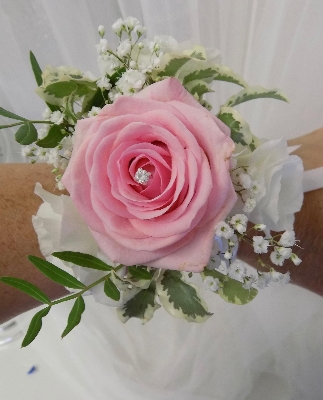 pink Rose with diamante wrist corsage