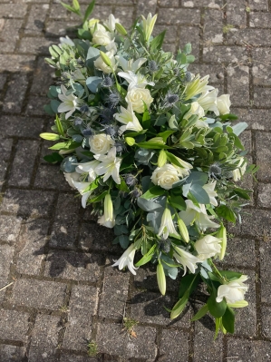 White rose and lily casket spray