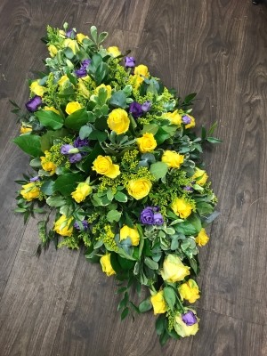 Yellow and Purple Casket Spray