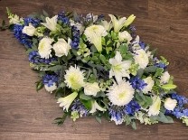 Blue and white Casket Spray