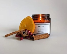 RELAX   Orange and Cinnamon Scented Candle