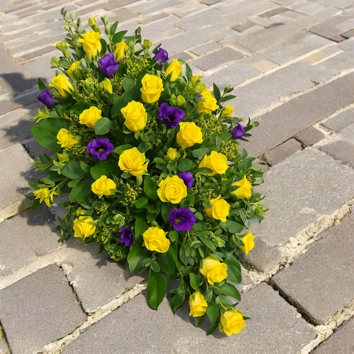 Yellow and Purple Casket Spray