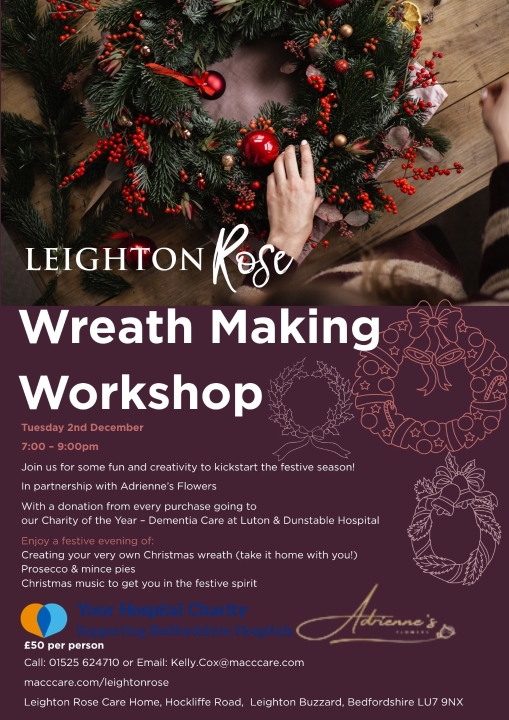 Christmas Wreath making workshop at Leighton Rose care home Tuesday 2nd December 7pm