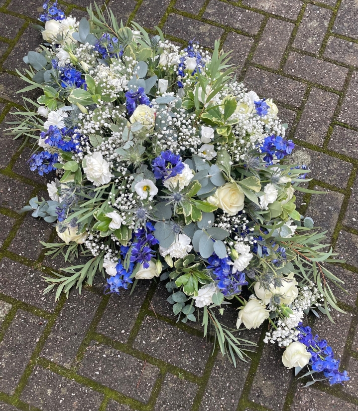 Eco Friendly Blue and white casket spray
