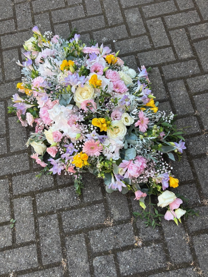 Eco Friendly Pink, Yellow and Lilac Casket spray