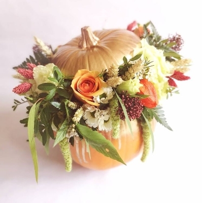 Pumpkin of flowers at Pecks Farm Shop