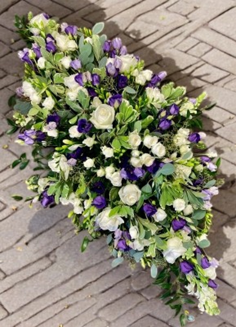 Purple and White Casket spray