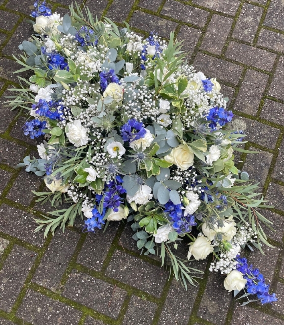 Eco Friendly Blue and white casket spray