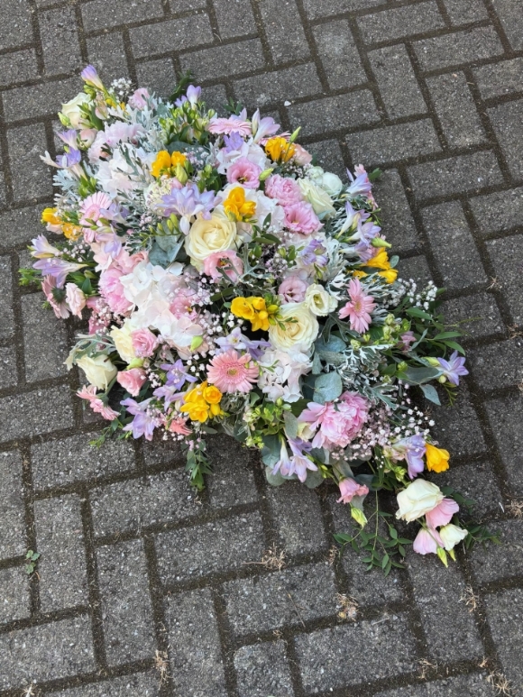 Eco Friendly Pink, Yellow and Lilac Casket spray